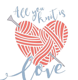 A heart with yarn and an arrow in it.